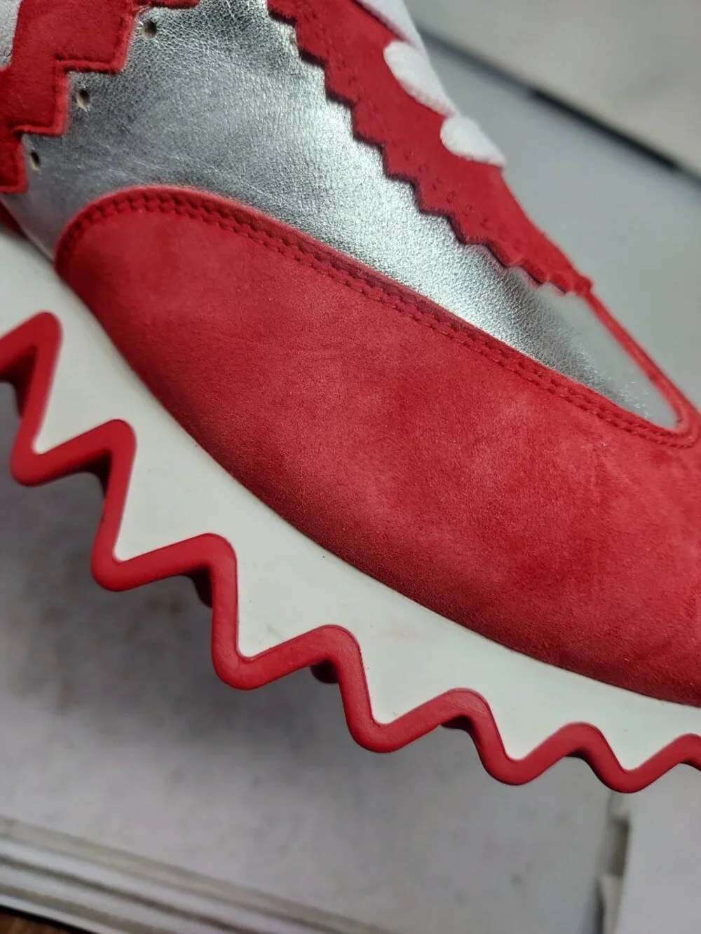 CHRISTIAN LOUBOUTIN MENS  Loubishark Red Silver Low Top Sneaker